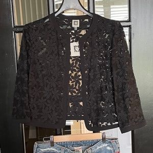 NWT Anne Klein - Sheer Mesh Lace Cardigan - Size 12 Black